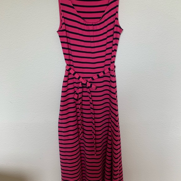 TALBOTS Pink with navy stripe  fit and flare tank dress with tie belt.   Small - Picture 1 of 8